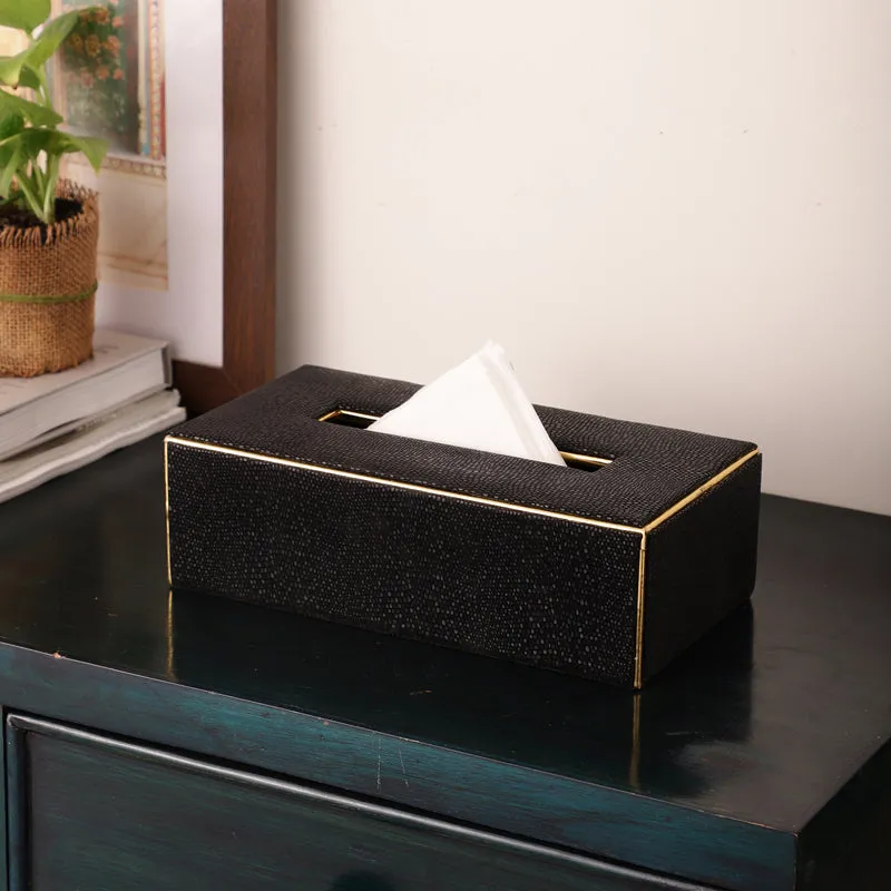 Meho Leather Tissue Box - Black media 1