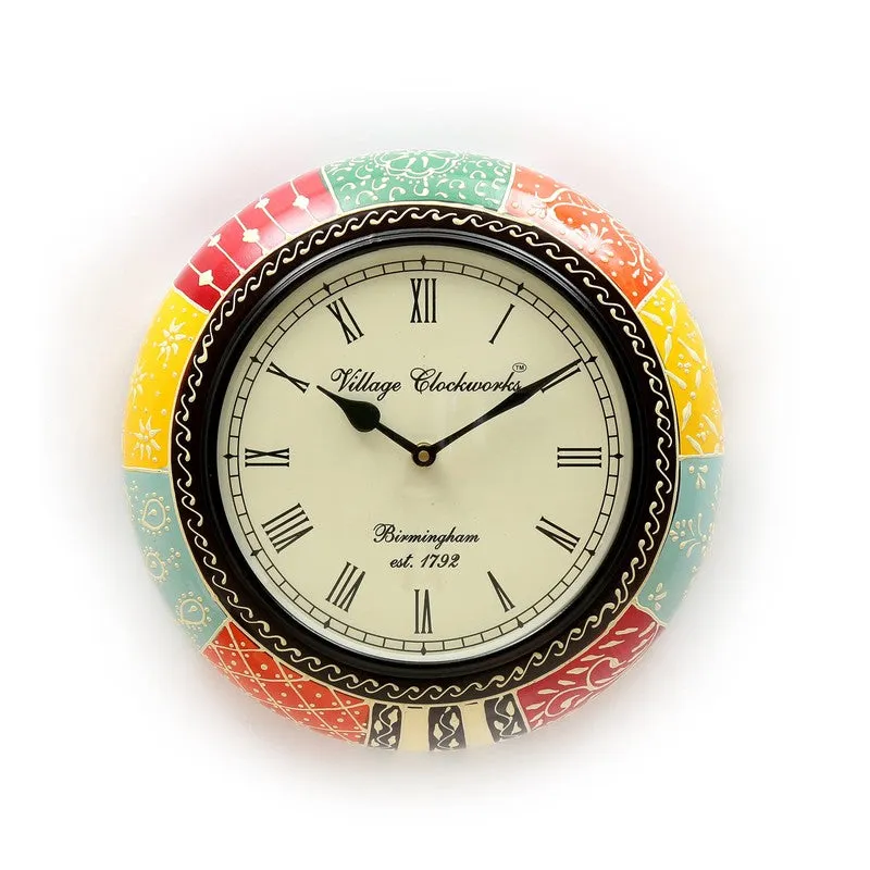 Handcrafted Painted Round Design Wood Wall Clock media 3
