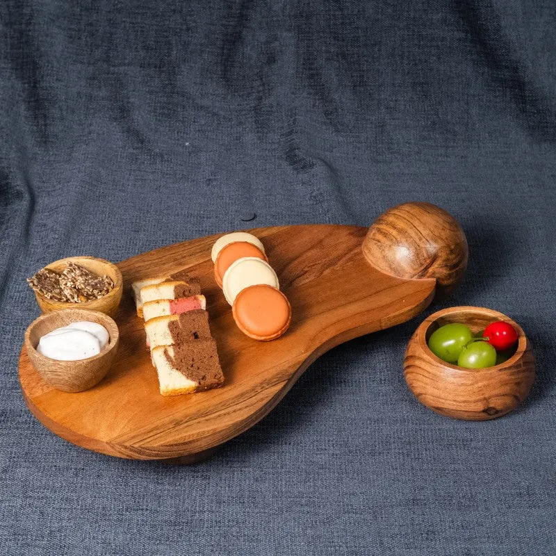 Tropica Curved Wood Serving Platter with Dip Bowl - Two Piece Set media 3