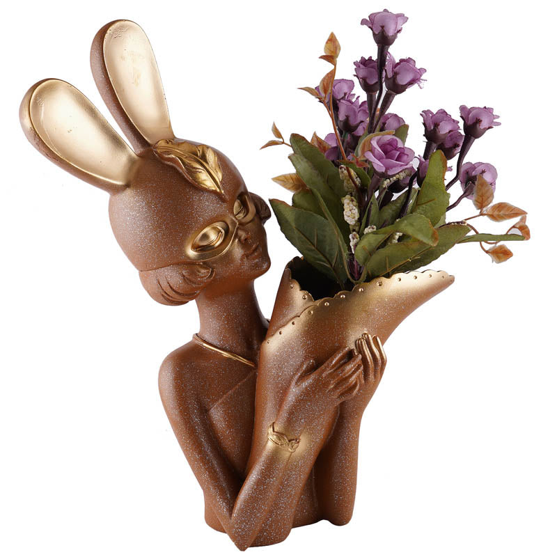 Thaisa Polyresin Vase - Brown & Gold media 4