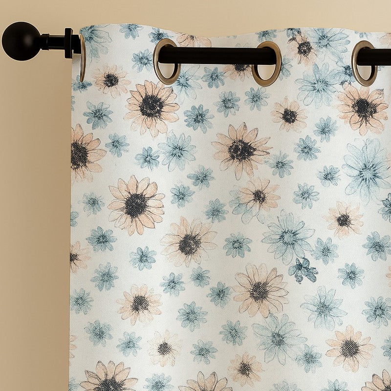 FloriBelle Cotton Curtains (peach, Blue) - Set Of Three media 6