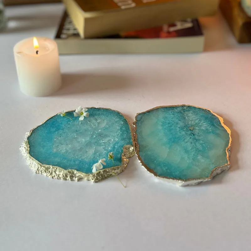 Byrona Handcrafted Crystal Agate Coaster (Turquoise) - Set Of Two media 3