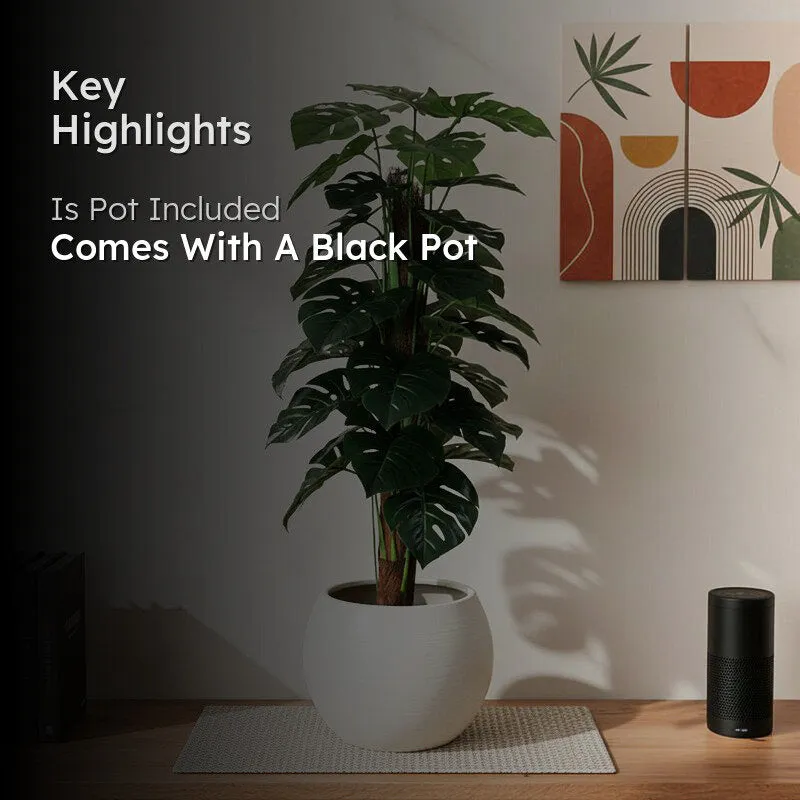 Faux Pola Monstera Plant With Black Plastic Pot - 2.95 ft media 2