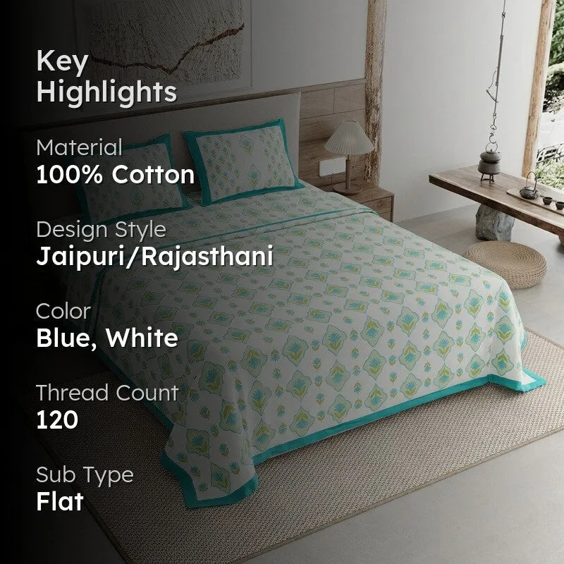 Royal Print Cotton Bedsheet (Blue,White) - 120 TC media 2