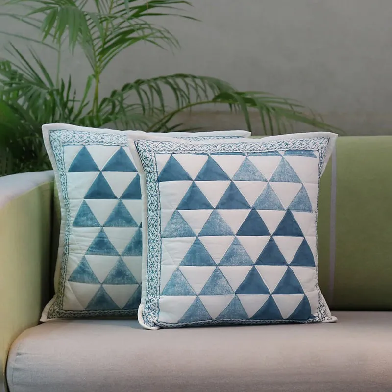 India Circus Shadowstone Tufted Cotton Cushion Cover (Blue & White) - Set Of Two media 3