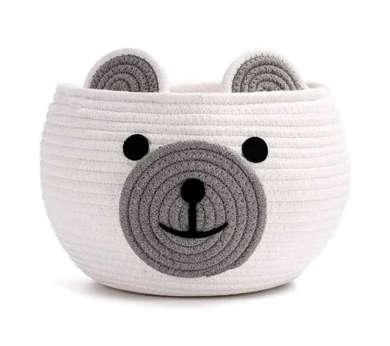 Happy Bear Multipurpose Cotton Storage Basket- White & Grey media 6