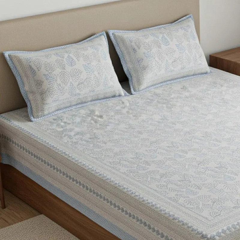 Nistara Floral Cotton Bedsheet (Blue) - 144 TC media 3
