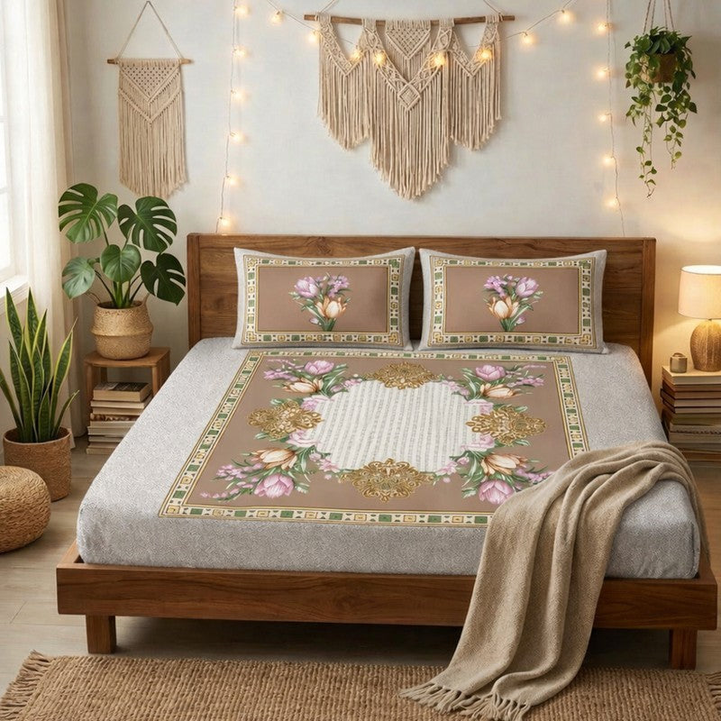 Floral Bliss Printed Bedsheet - 180 GSM