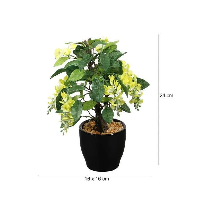 Faux Wisteria Bonsai In Ceramic Pot (25 cms) - Yellow media 4