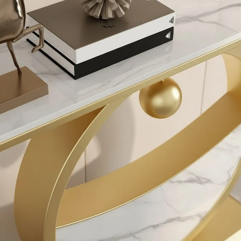 Circular Metal Console Table with Marble Top - Large media 3