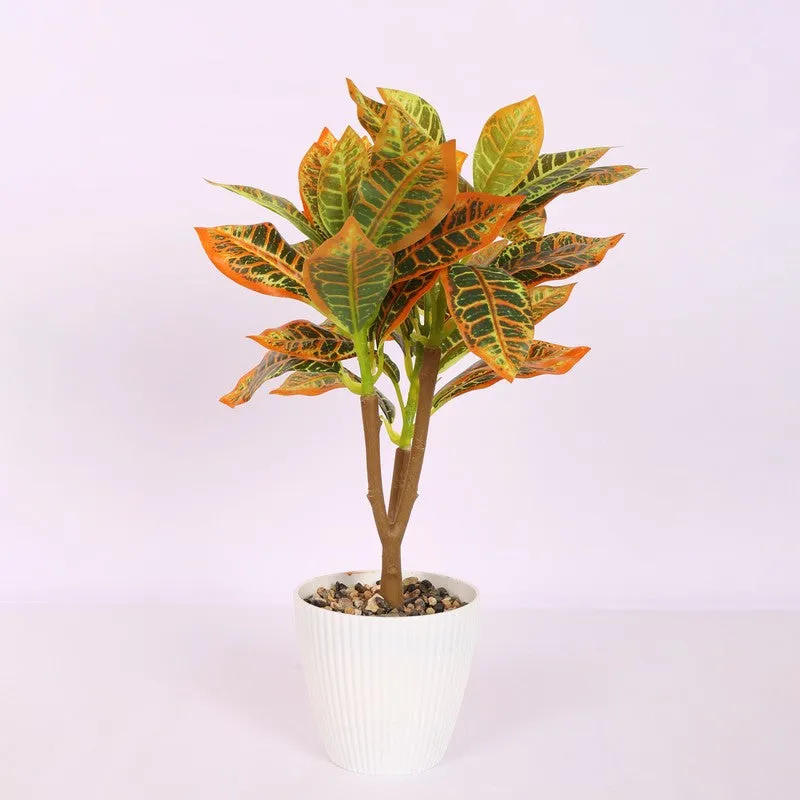 Ficus Bonsai Artificial Plant With Black Plastic Pot - Green,Orange media 4