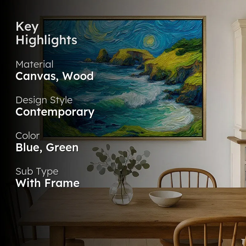 Moonlit Coast Canvas Wall Painting With Frame media 2