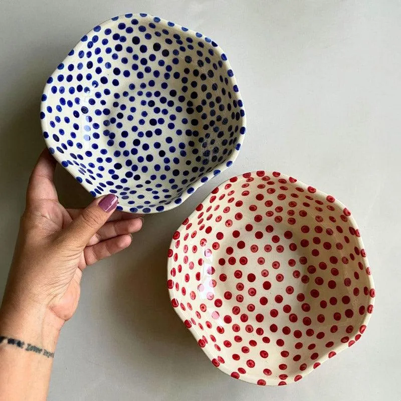 Mosha Polka Blue & Red Serving Bowl (500 ML) - Set of Two media 1