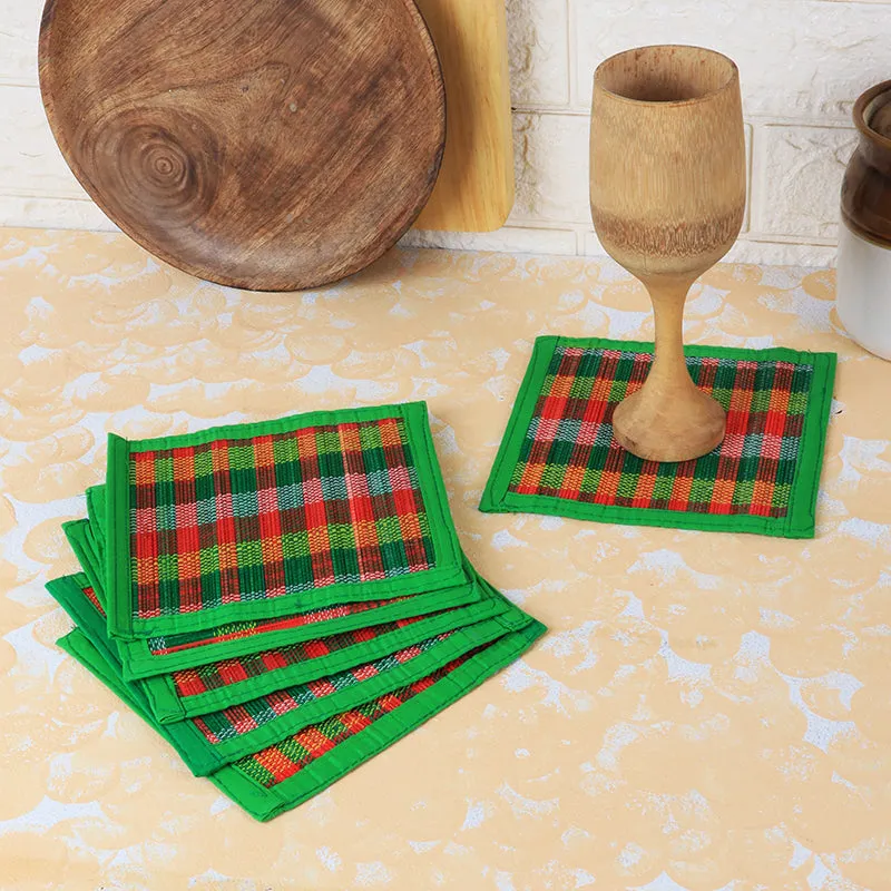 Chequered Zen Bamboo Coaster (Green) - Set Of Six media 1