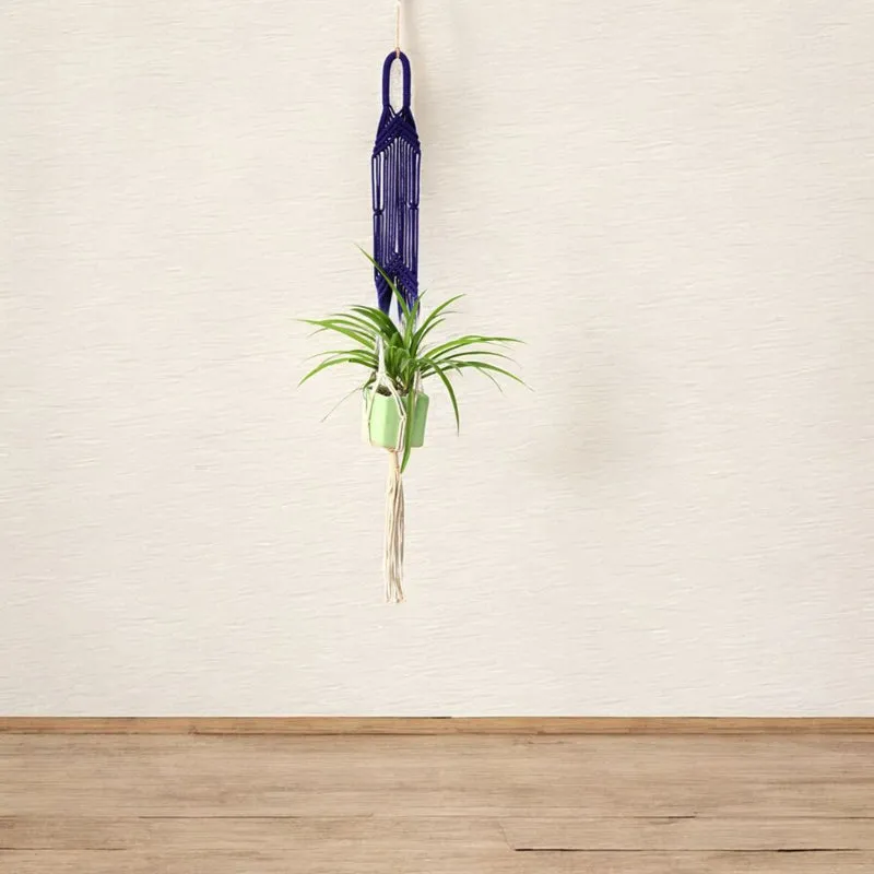 Fringe & Folia Macrame Hanging Planter (Blue & White) - Set Of Two media 3