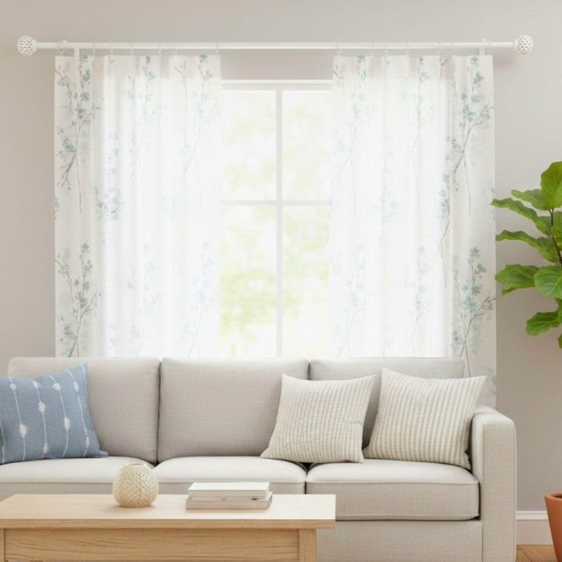 Ornetta Extendable 1" Single Curtain Rod With Round Finial & Brackets (White) media 4
