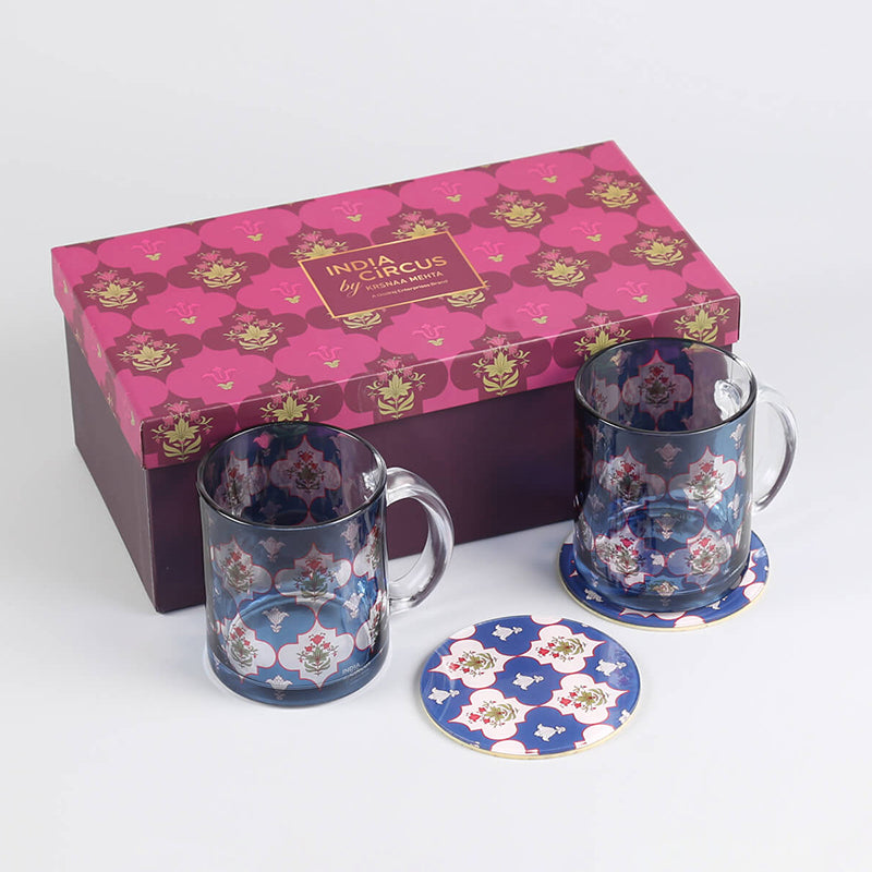 India Circus Petal Dew Glass Mug With Coaster (325 mL Each) - Four Piece Set media 4