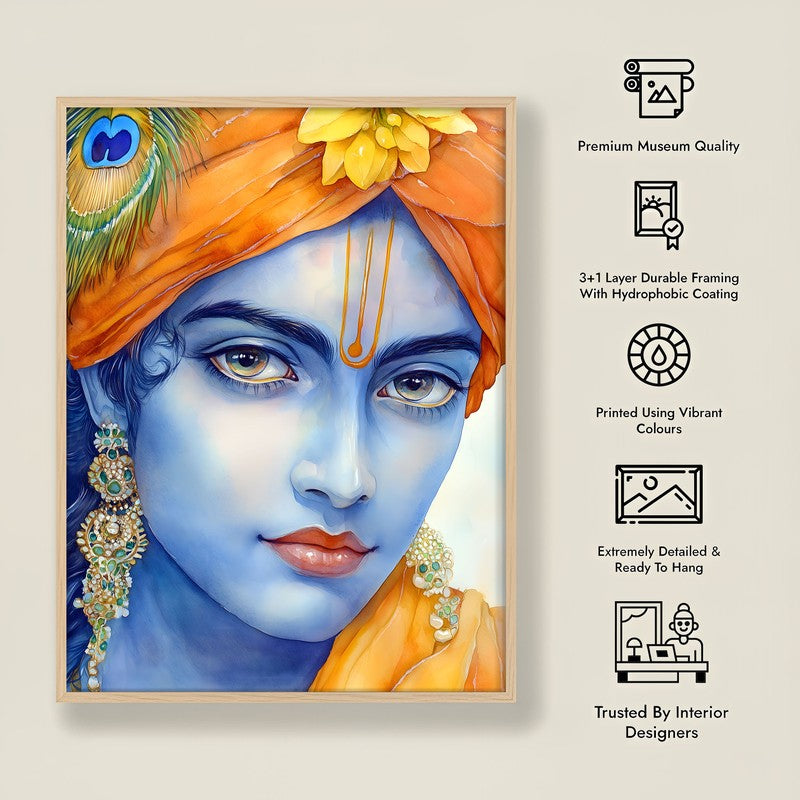 Divine Achyutha Spiritual Archival Paper Wall Painting - Natural Brown Frame media 8