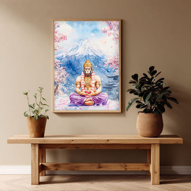 Divine Chiranjeevi Spiritual Archival Paper Wall Painting - Natural Brown Frame