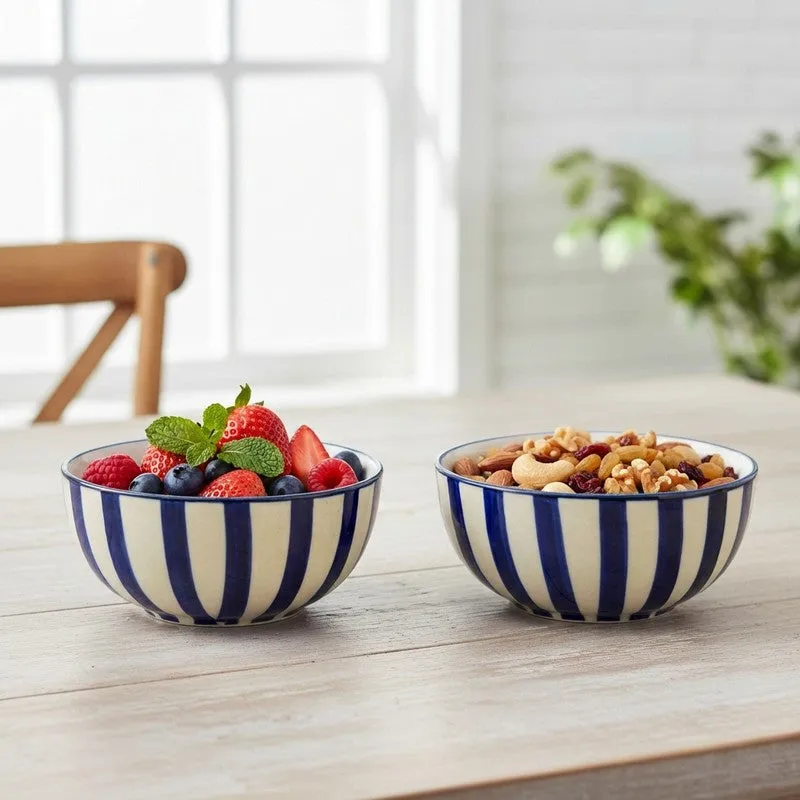 Crafted Ceramic Snack Bowls (Blue,White, 200 mL Each) - Set Of Two media 1