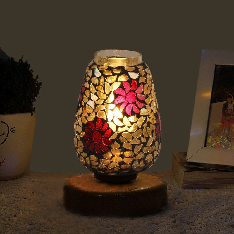 Vividlume Mosaic Glass Table Lamp With Wooden Base - Multicolor