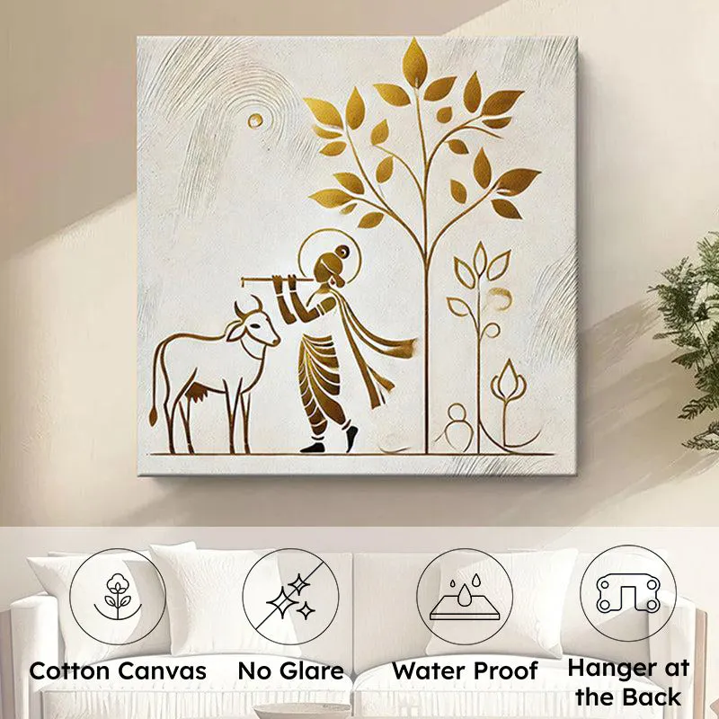 Golden Krishna And Cow Wall Painting media 6