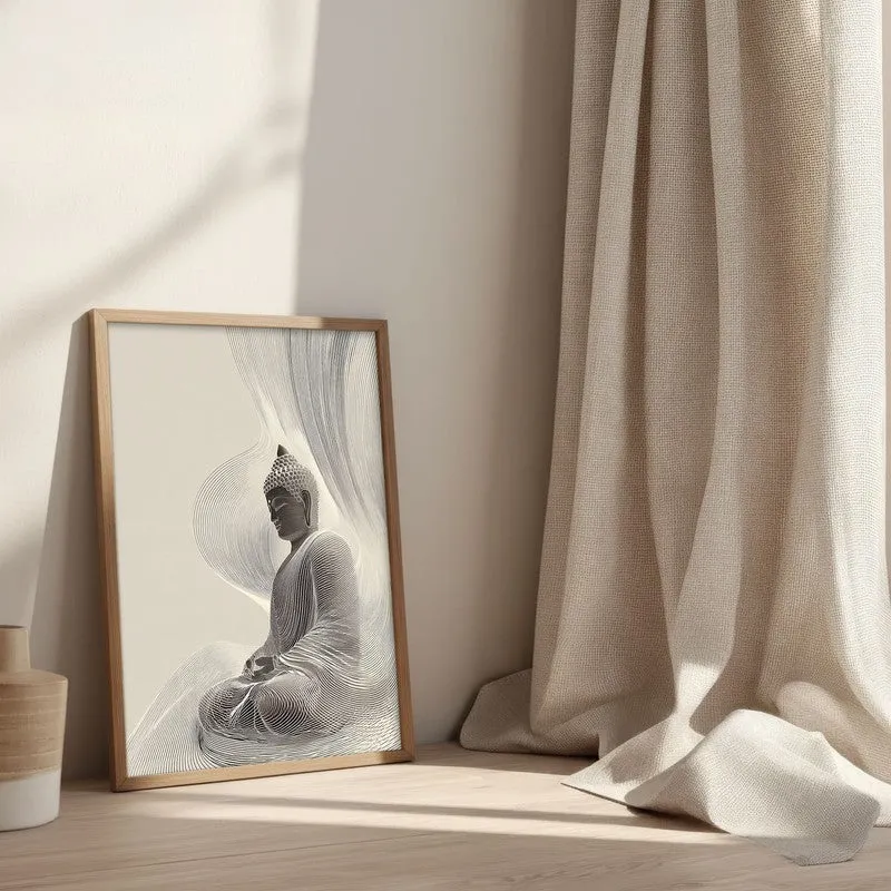 Quiet Contour Buddha Wall Painting With Brown Frame media 3