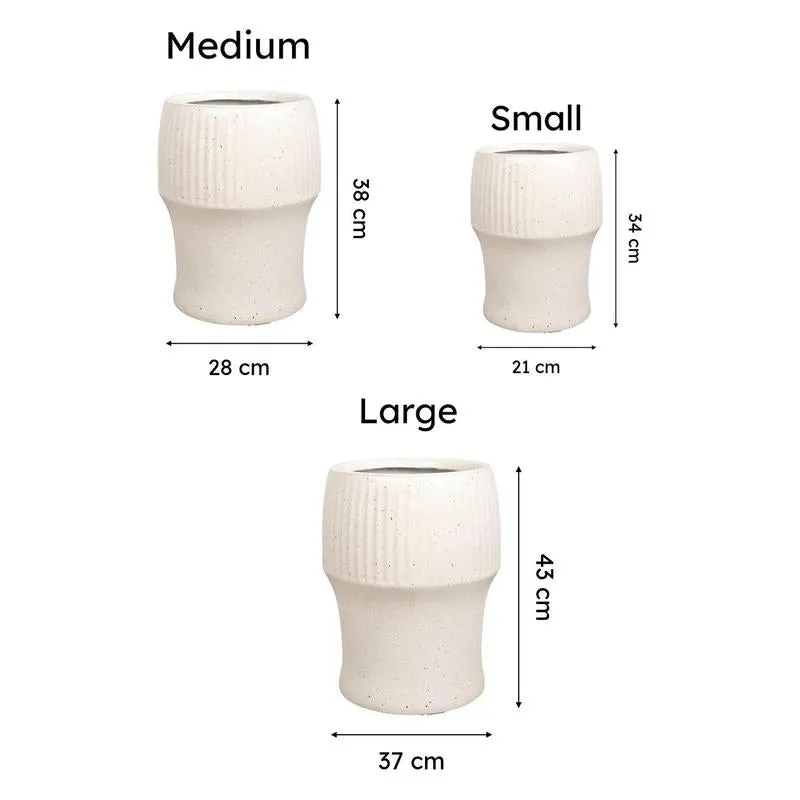 White planter size comparison showing small, medium and large options