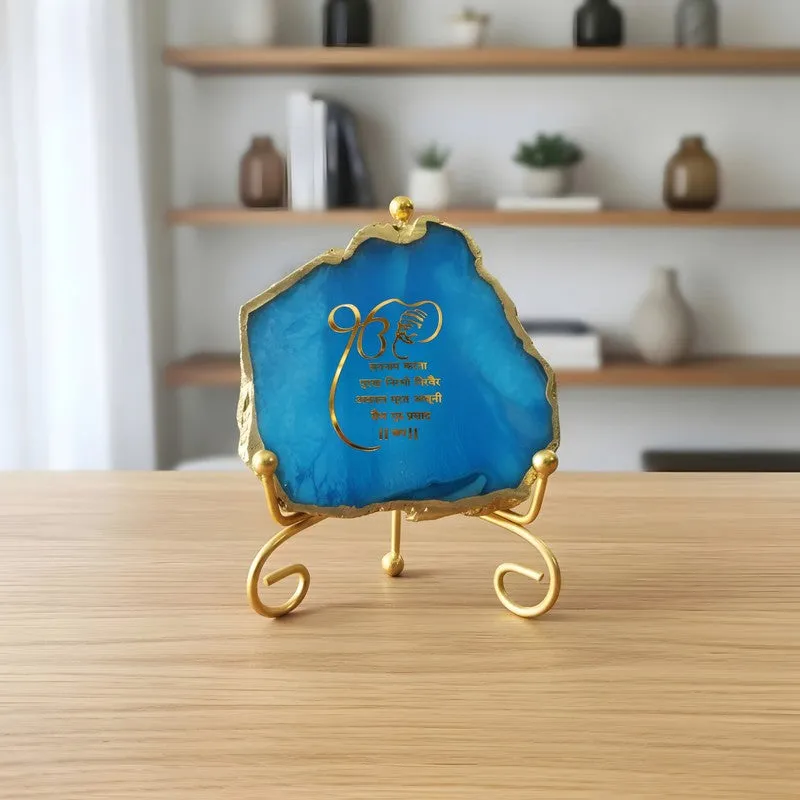 Krishna Blessing Aura Agate Showpiece With Stand - Blue & Gold media 4