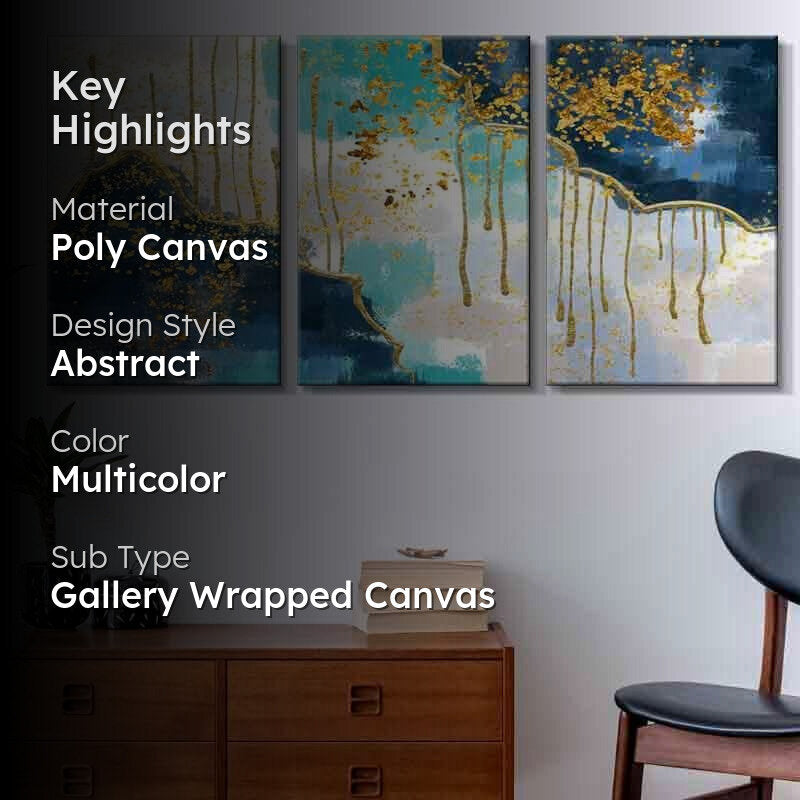Gold Waves Poly Canvas Wall Art - Three Piece Set media 2