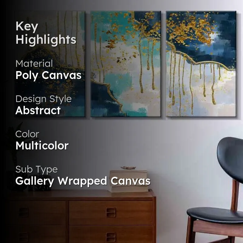 Gold Waves Poly Canvas Wall Art - Three Piece Set media 2