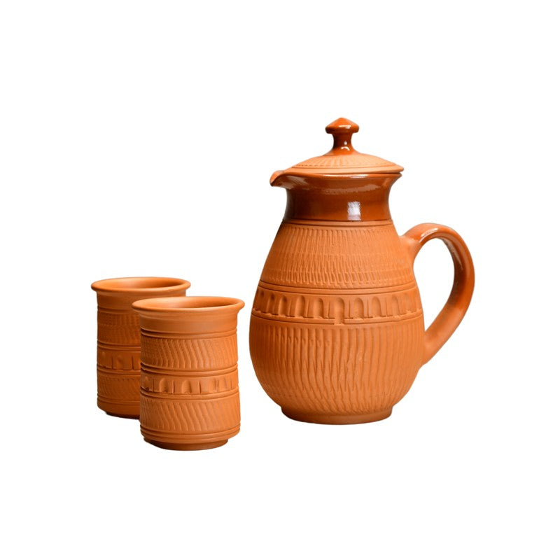 Linear Terracotta Jug with Glasses - Three Piece Set media 3