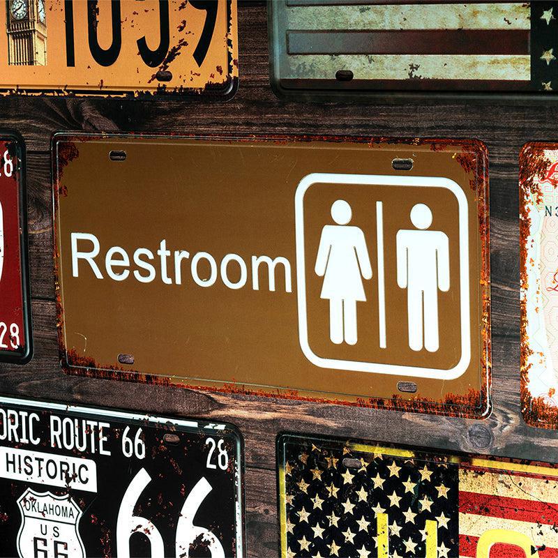 Weathered Restroom Sign Retro Metal Wall Accent