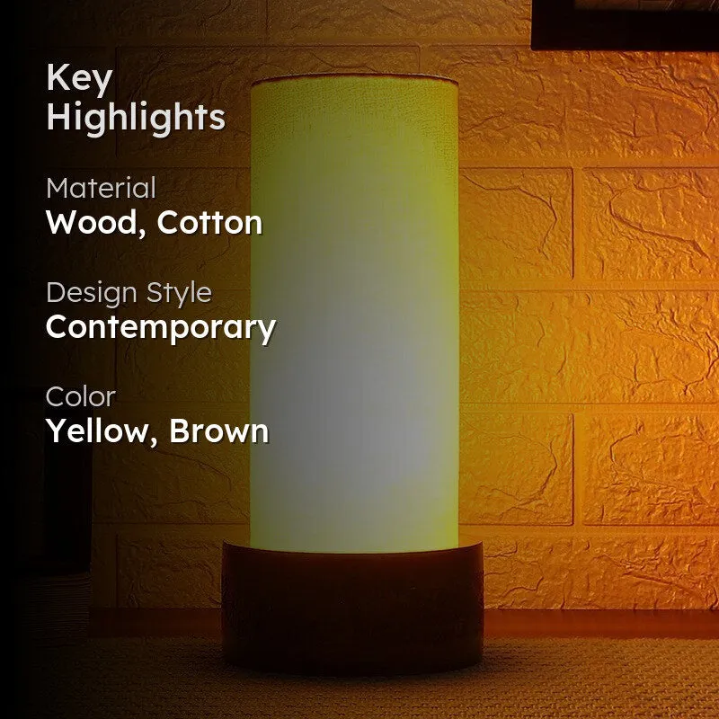 Divanae Cotton Table Lamp With Wooden Base - Yellow media 2