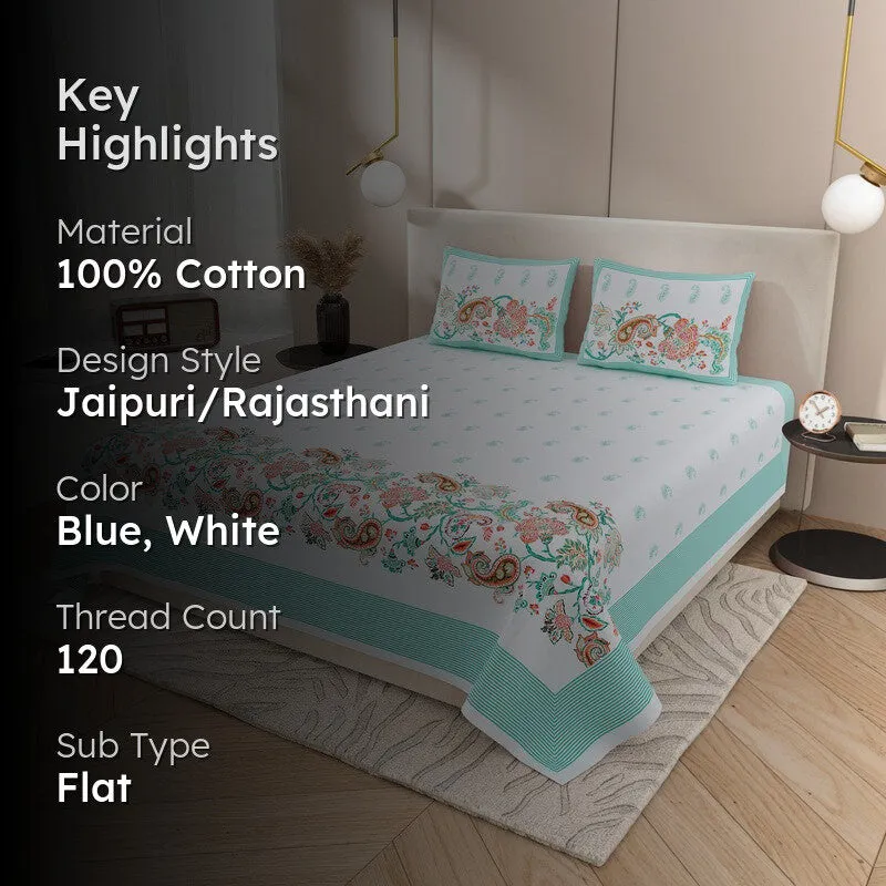 Royal Glow Cotton Bedsheet (Blue,White) - 120 TC media 2