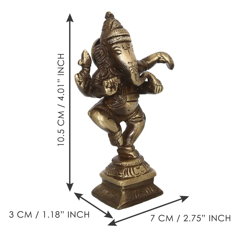 Brass Ganesha dancing idol shown with dimensions