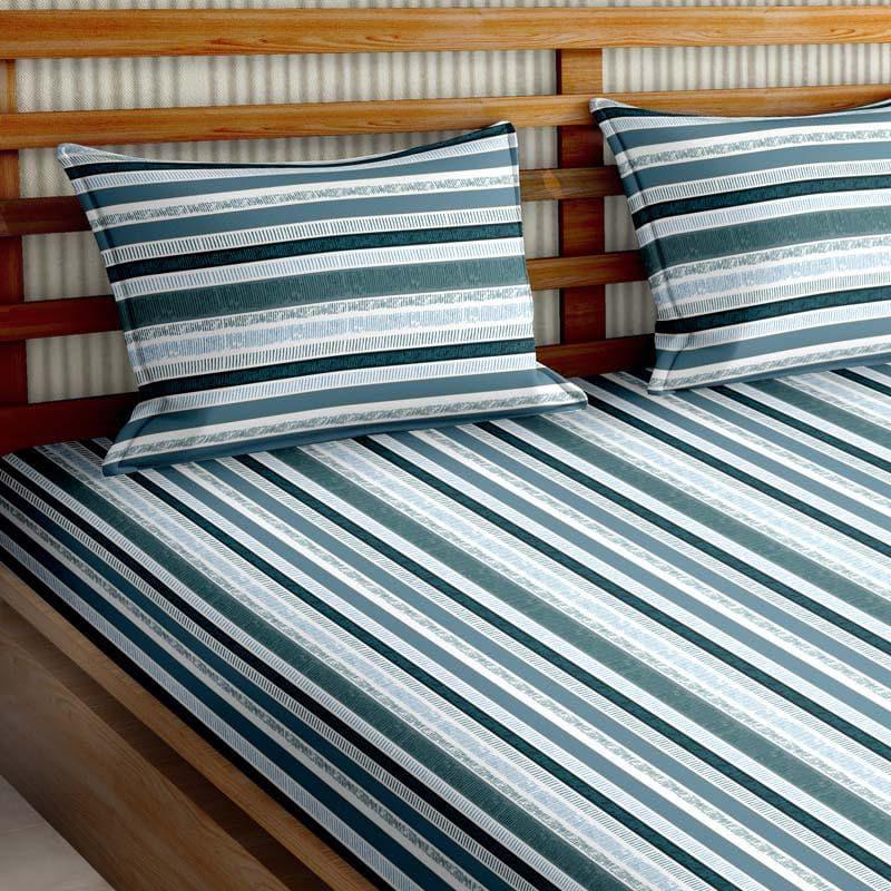 Stripey Paradise Cotton Bedsheet (Blue,Grey) - 180 TC media 3
