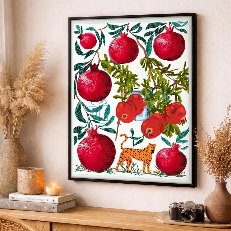 Pomoria Pomegranate Garden Illustration Canvas Wall Painting With Black Frame media 3