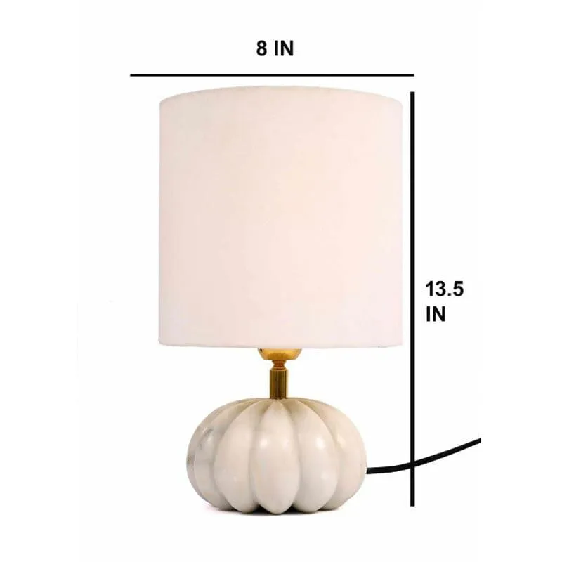 Pumpkin Base Marble Fabric Table Lamp - White media 4