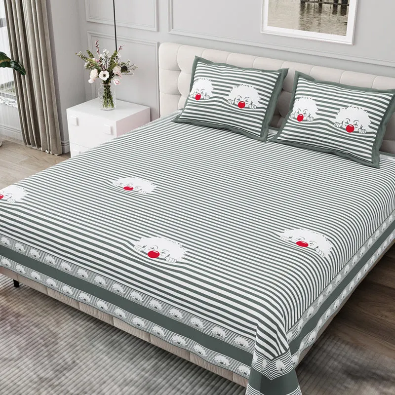 Illusion Stripey Fun Cotton Bedsheet (Grey) - 200 TC media 1