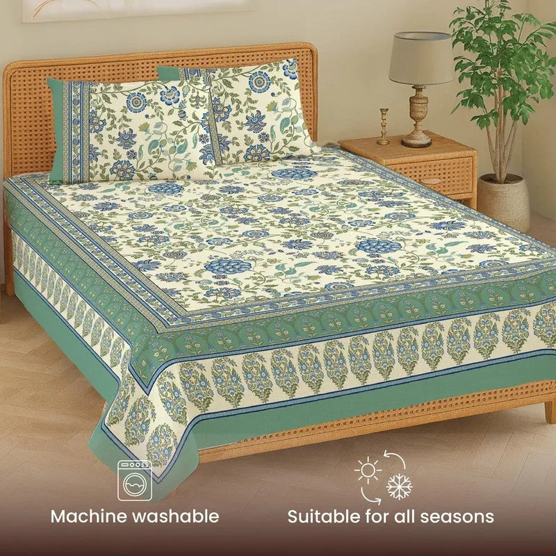 Urban Space Sukriti Traditional Cotton Bedsheet (Teal) - 240 TC media 5