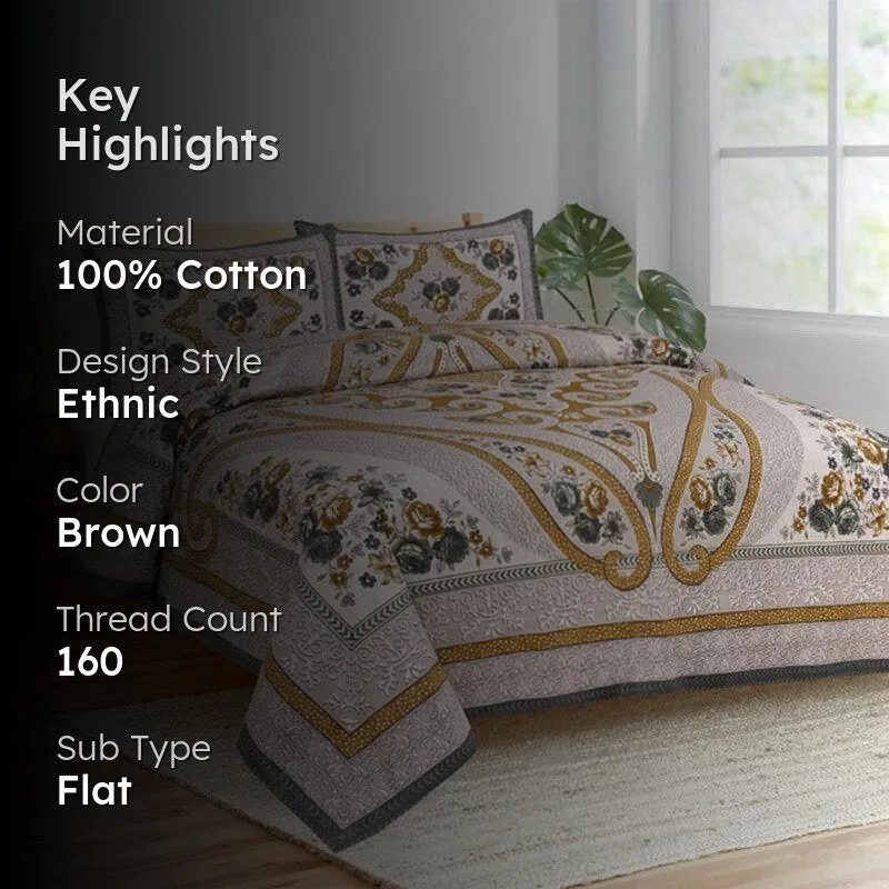 Simayaa Printed Cotton Bedsheet (Brown) - 160 TC media 2