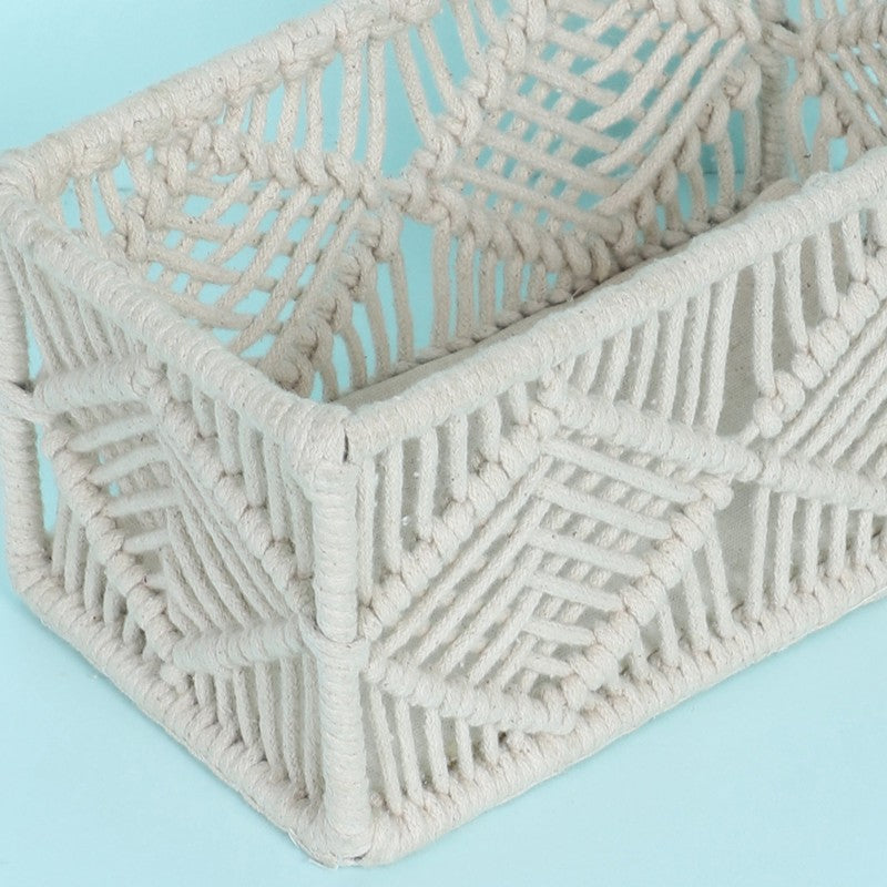 Ashi Handmade Boho Macrame Cotton Storage Basket media 6