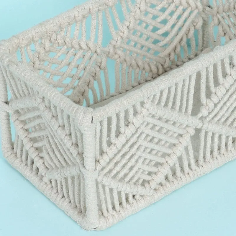 Ashi Handmade Boho Macrame Cotton Storage Basket media 6