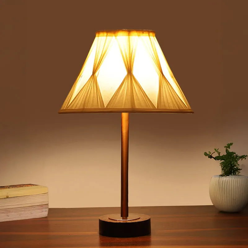 Pleatra Pinch Rodin Wooden Table Lamp - Ivory,Copper,Brown media 1