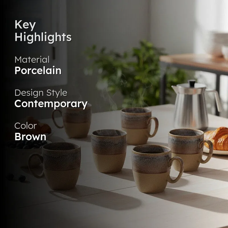 Elowen Porcelain Tea Cup (200 mL Each,Brown) - Set Of Six media 2