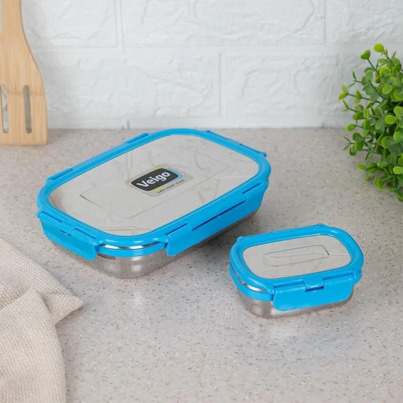 Viora Blue Stainless Steel Lunch Box (775/150 mL) - Two Piece Set media 4