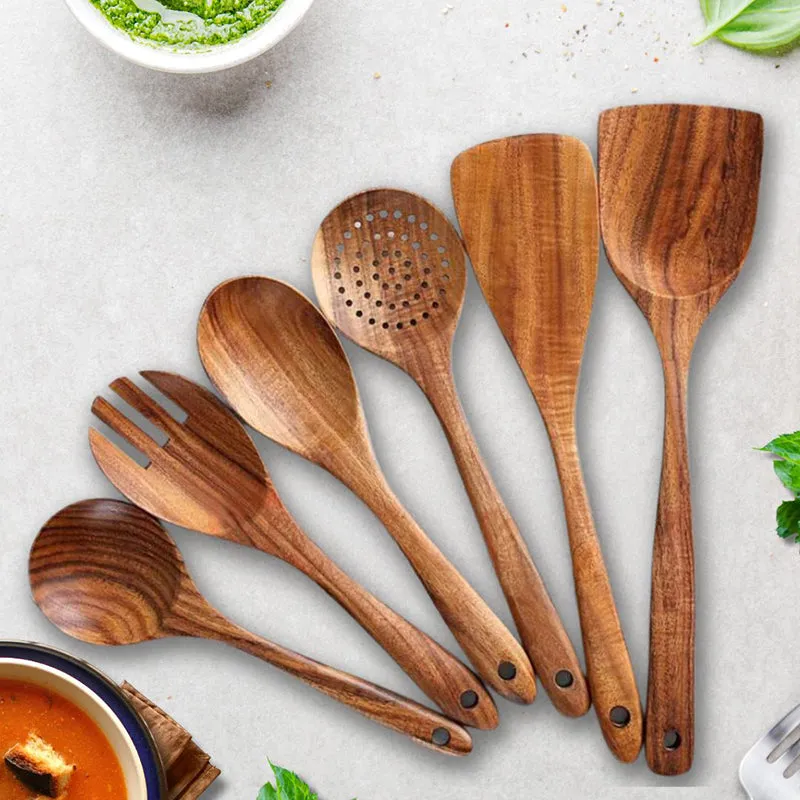Knotis Sheesham Wood Serving Spoon - Six Piece Set media 1