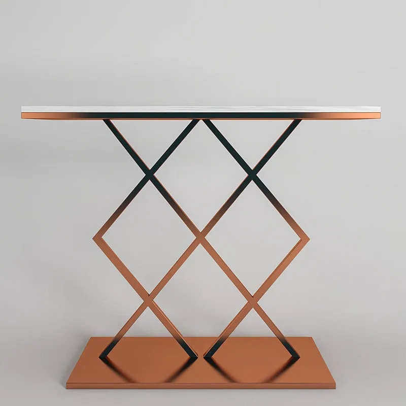 Criss Cross Metal Console Table with Marble Top - Small media 6