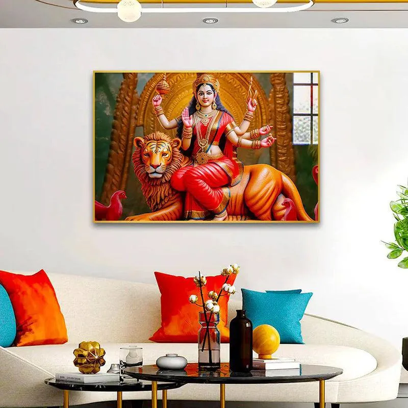 Divine Devi Spiritual Canvas Wall Art With Frame - Gold media 1